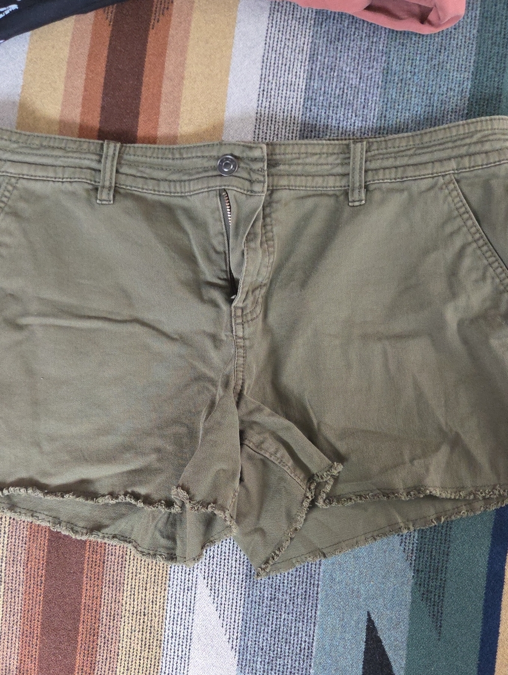 Prana Olive Utility Shorts with Frayed Hem